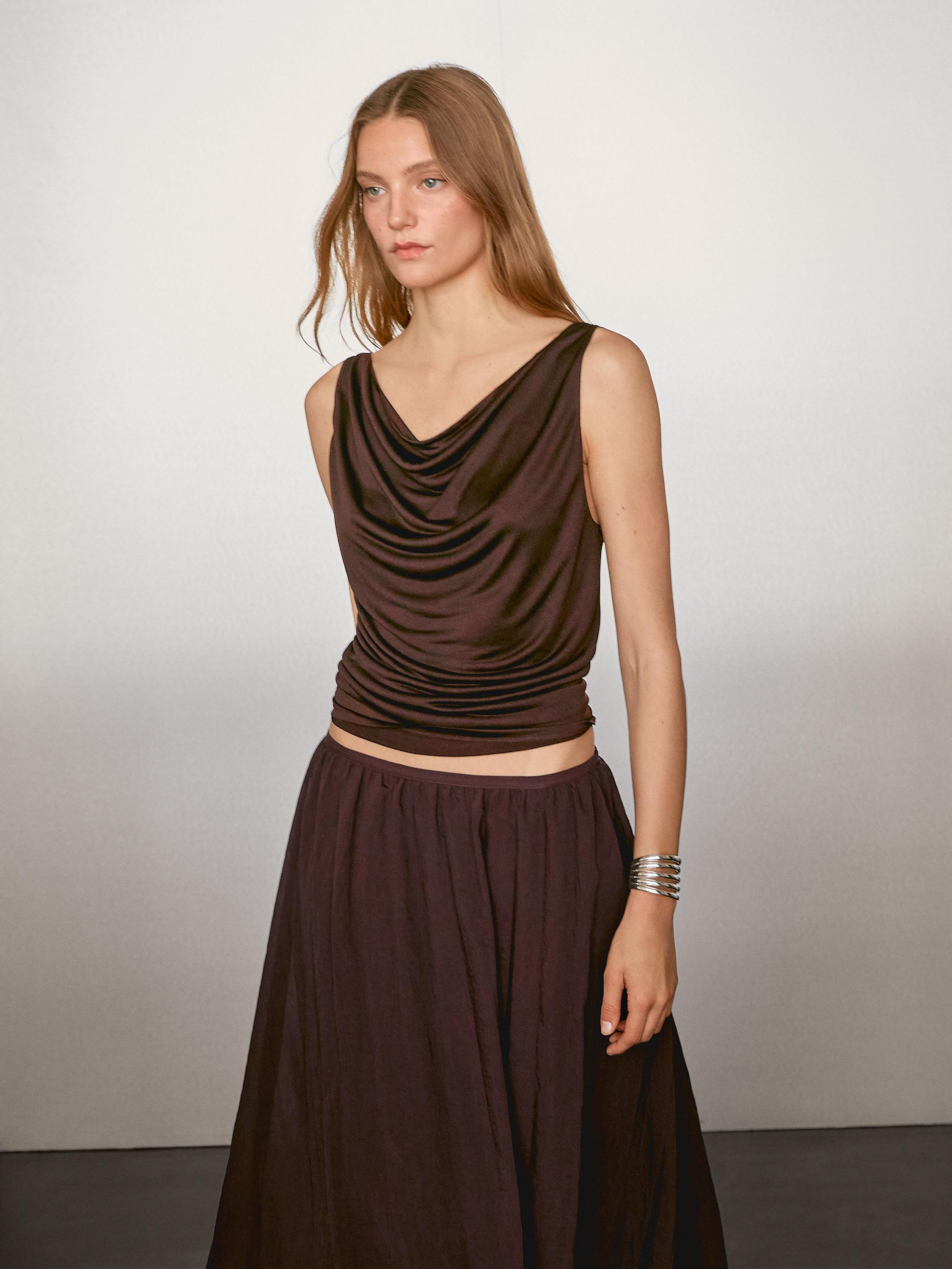 Pleated balloon midi skirt